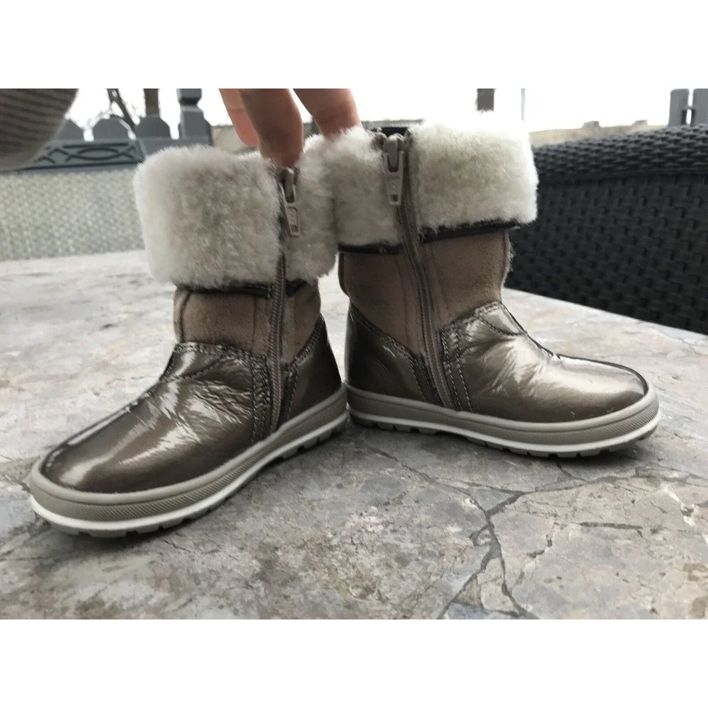Ciao Bimbi baby Girls Toddler Boots Gold Leather Fur sz us 5.5 Italy eu 21